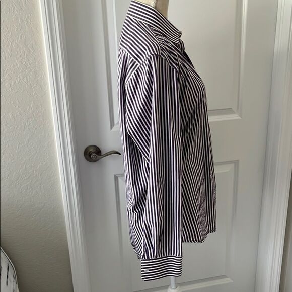 Neiman Marcus Eggplant and White Striped Button Down Shirt NWOT - Picture 5 of 8